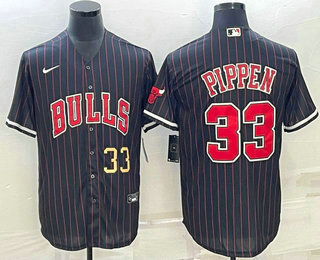Mens Chicago Bulls #33 Scottie Pippen Number Black With Patch Cool Base Stitched Baseball Jerseys->chicago bulls->NBA Jersey